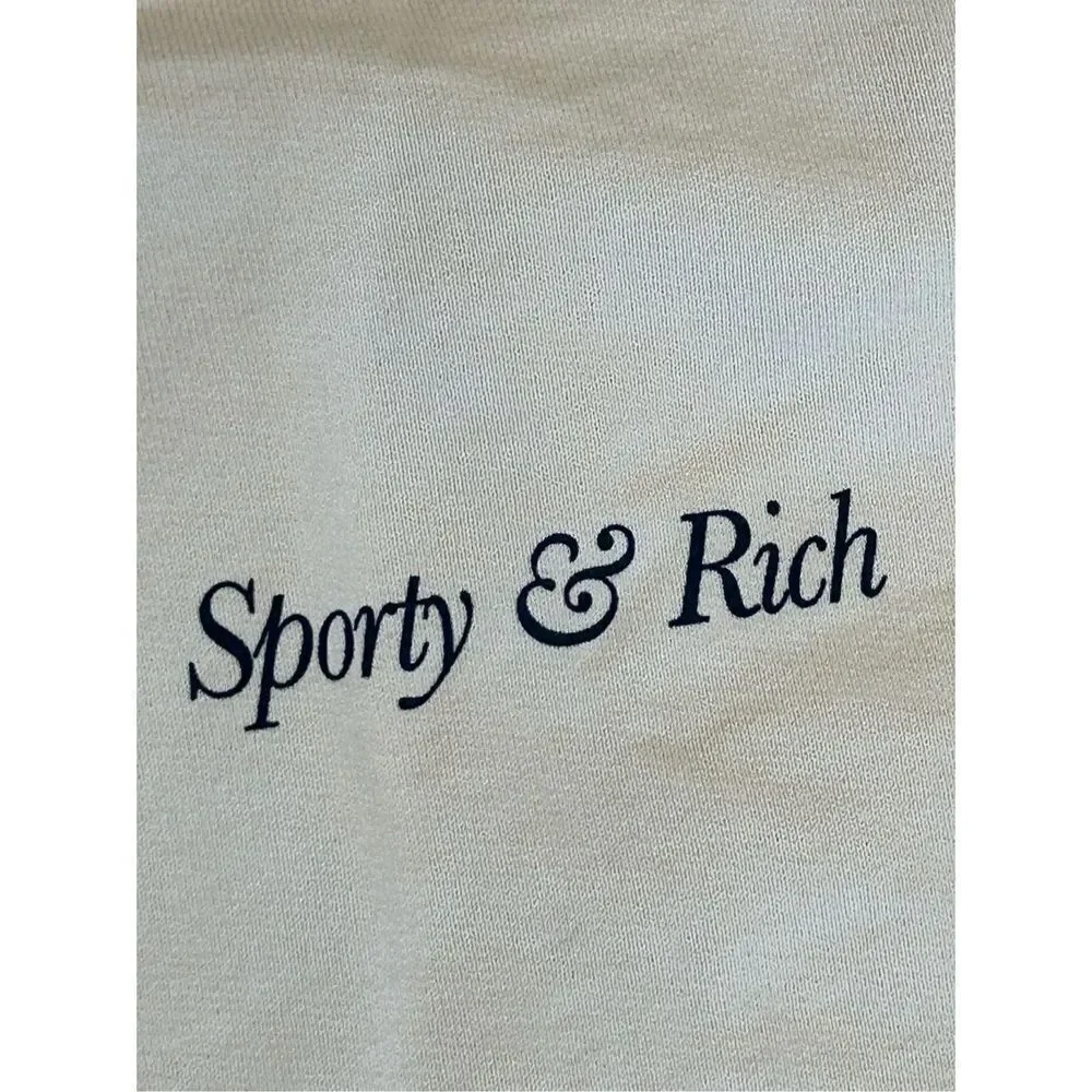 Sporty & Rich Italic Logo Sleeveless V-Neck Unisex Vest Beige Size Medium - Picture 5 of 7